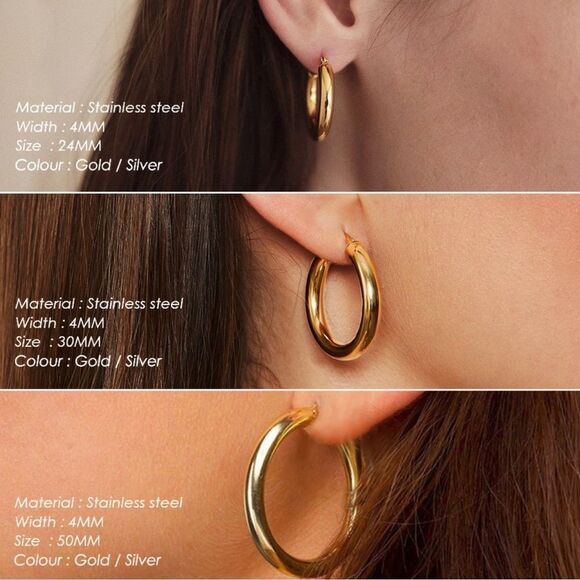 Stainless Steel Gold Plated Hoop Earrings 3 pair - Picture 3 of 6